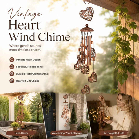 Antique Hollow Iron Heart Wind Chime, Metal Wind Spinner Hanging Bell Decor For Patio Yard, Warm Holiday Gift In Australia - Darrahopens