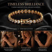 4*4mm Heart Packed Tennis Link Bracelet, Copper CZ Single Row Hip Hop Bangle, Couple Festival Present, 8 Inch 20cm Gold Tone In Australia - Darrahopens