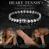 4*4mm Heart Encrusted Tennis Chain Wristband, Copper Zircon Hip Hop Bracelet For Lovers, Daily Gifting Option, 8 Inch 20cm Silver Tone In Australia - Darrahopens