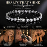 4*4mm Heart Setting Tennis Chain Bracelet, Copper Cubic Zirconia Hip Hop Couple Accessory, Nice Festival Present, 9 Inch 23cm Silver Tone In Australia - Darrahopens