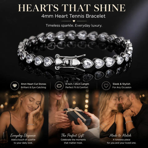 4*4mm Heart Setting Tennis Chain Bracelet, Copper Cubic Zirconia Hip Hop Couple Accessory, Nice Festival Present, 9 Inch 23cm Silver Tone In Australia - Darrahopens