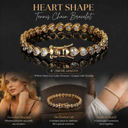 4*4mm Heart Packed Hip Hop Tennis Bracelet, Copper CZ Couple Jewelry, Perfect Lover Gift, 6 Inch 16cm Gold Tone In Australia - Darrahopens