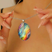 Retro Oval Cabochon Glass Alloy Necklace, Silver Tone Plating, Ideal Birthday Present For Date Night Outing In Australia - Darrahopens