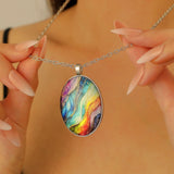 Retro Oval Cabochon Glass Alloy Necklace, Silver Tone Plating, Ideal Birthday Present For Date Night Outing In Australia - Darrahopens