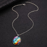Retro Oval Cabochon Glass Alloy Necklace, Silver Tone Plating, Ideal Birthday Present For Date Night Outing In Australia - Darrahopens