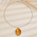 Fashion Oval Glass Time Gem Alloy Neck Chain, Silver Tone Finish, Chic Accessory For Travel & Party Gifting In Australia - Darrahopens