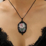 Simple Oval Cabochon Glass Alloy Necklace, Matte Black Plating, Cool Daily Ornament Gift For Club & Casual Trip In Australia - Darrahopens
