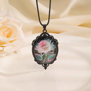 Simple Oval Cabochon Glass Alloy Necklace, Matte Black Plating, Cool Daily Ornament Gift For Club & Casual Trip In Australia - Darrahopens