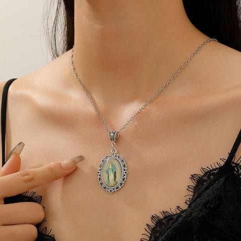 Trendy Oval Time Gem Glass Alloy Neck Chain, Antique Silver Plating, Versatile Decor Gift For Holiday Dinner Party In Australia - Darrahopens