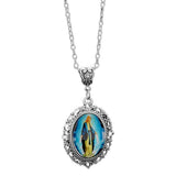 Delicate Oval Cabochon Glass Alloy Pendant Necklace, Antique Silver Tone, Dainty Jewelry Gift For Vacation & Date Party