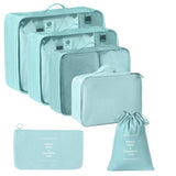 Portable Suitcase Packing Pouches, Garment Travel Storage Organizer For Vacation, 6 Pcs Travel Set, Light Blue, Handy Holiday Travel Gift