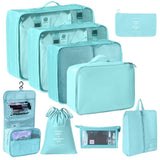 Luggage Garment Sorting Pouches, 9 Pcs Travel Storage Kit Including Hanging Wash Bag & Makeup Bag, Bright Blue, Thoughtful Traveller Gift In Australia - Darrahopens