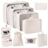 Travel Garment Sorting Pouches, 9 Pcs Storage Kit Equipped With Cosmetic Bag & Hanging Toiletry Pouch, Beige, Stylish Holiday Travel Gift In Australia - Darrahopens