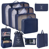 Portable Travel Clothes Organizer Set, 9 Pcs Packing Pouches With Hanging Wash Bag & Cosmetic Pouch, Navy Blue, Ideal Overseas Trip Gift In Australia - Darrahopens