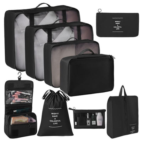 Multi-Function Luggage Storage Pouches For Garments, 9 Pcs Travel Organizer Kit With Hanging Toiletry & Makeup Bag, Black, Durable Journey Gift In Australia - Darrahopens