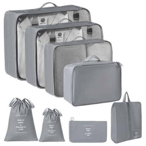 Suitcase Garment Sorting Storage Bags, 8 Pcs Travel Packing Kit With Double Drawstring Pouches, Grey, Convenient Camping Travel Gift In Australia - Darrahopens