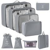 9 Pcs Travel Clothes Storage Organizer Set, Packing Pouches With Dual Drawstring Bags & Cosmetic Pouch, Grey, Comprehensive Vacation Prep Gift In Australia - Darrahopens