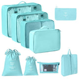 Lightweight Travel Garment Storage Pouches, 9 Pcs Organizer Set With Dual Drawstring Sacks & Cosmetic Pouch, Bright Blue, Trendy Travel Gift In Australia - Darrahopens