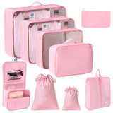 Multi-Function Travel Storage Pouches For Garments, 9 Pcs Set Including Double Drawstring Bags & Hanging Wash Pouch, Pink, Sweet Holiday Travel Gift In Australia - Darrahopens