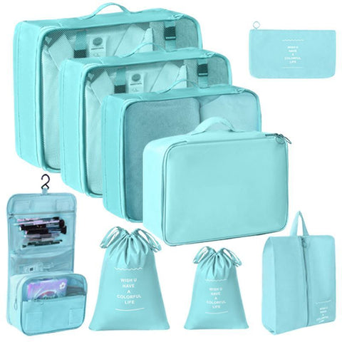 Lightweight Travel Garment Organizer Set, 9 Pcs Packing Kit With Dual Drawstring Sacks & Hanging Toiletry Bag, Bright Blue, Stylish Outdoor Journey Gift In Australia - Darrahopens