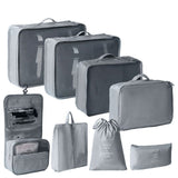 Multi-Function Travel Clothes Storage Bags, 8 Pcs Suitcase Organizer Kit Including Hanging Toiletry Bag, Grey, Thoughtful Family Travel Gift