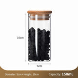 Sealed Glass Food Canister With Bamboo Cover, Transparent Kitchen Storage Container, Moisture Resistant, 5cm*10cm, 150ml, Practical Home Storage Gift In Australia - Darrahopens