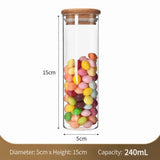 Clear Glass Airtight Canister With Bamboo Lid, Food Safe Kitchen Storage Jar, Keep Ingredients Dry, 5cm*15cm, 240ml, Elegant Household Gift