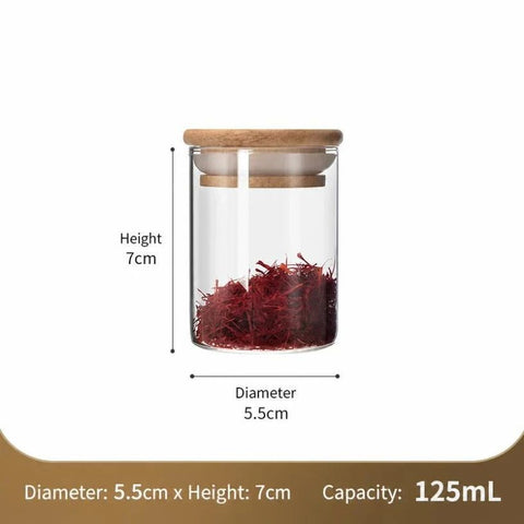 Food Grade Glass Storage Canister, Airtight Bamboo Lid Design, Kitchen Moisture Proof Organizer, 5.5cm*7cm, 125ml, Great Kitchen Decor Gift