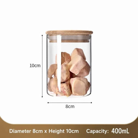 Sealed Glass Food Storage Jar With Bamboo Lid, Moisture Proof Kitchen Container, 8cm*10cm, 400ml, Nice Daily Home Gift
