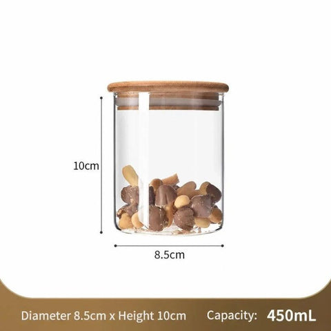 Transparent Airtight Glass Canister With Bamboo Lid, Kitchen Moisture Resistant Storage Jar, 8.5cm*10cm, 450ml, Wonderful Kitchen Gift