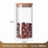 Moisture Proof Clear Glass Storage Canister, Bamboo Lid Kitchen Organizer Jar, 8.5cm*18cm, 900ml, Thoughtful Family Gift