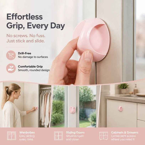 Self Adhesive Drawer Handle, Drill-Free Sticky Pull For Cabinet & Sliding Window, Strong Adhesion, Pink, 2 Pcs, Sweet Housewarming Gift In Australia - Darrahopens