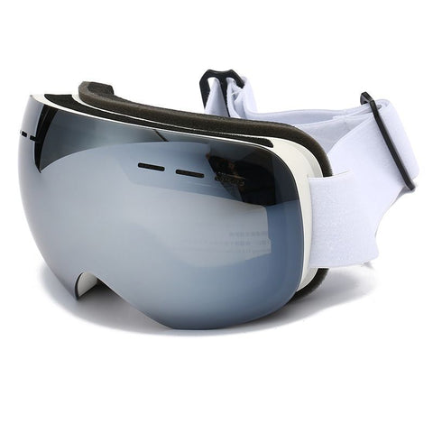 Outdoor Windproof Spherical Snow Goggles, Anti UV Anti-Fog Ski Protective Eyewear For Snowboarding, White Strap Transparent Grey Lens, Versatile Winter Sports Gift