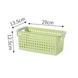 Narrow Plastic Storage Basket, Small Size, 11.42x5.31x4.92in, Green, Multi-Purpose Organizer Bin For Books, Snacks & Kitchen Produce, Nice Household Storage Gift