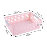Shallow Plastic Storage Basket, Large Size, 13.78x10.24x3.35in, Pink, A4 Size Pantry & Office Storage Bin, Elegant Household Present
