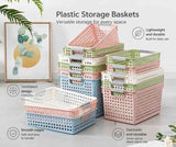 Tall Plastic Storage Basket, Medium Size, 12.20x8.66x6.89in, Pink, Deep Organizer For Kitchen Supplies, Lovely Housewarming Gift