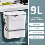 Wall Mount Hanging Waste Bin With Handle, Cabinet Door Hook Design, 9L, White, Creative Garbage Container For Kitchen & Living Room, Daily Household Gift