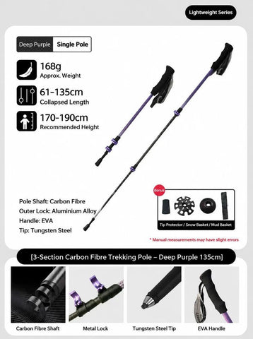 Carbon Fiber Adjustable Hiking Trekking Pole, 3 Section Lightweight Walking Stick, Suitable For People Under 190cm, Purple, Durable Mountain Climbing Accessory In Australia - Darrahopens