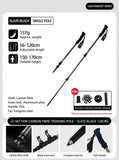 Carbon Fiber 3-Section Telescopic Trekking Stick, Lightweight Hiking Pole For Adults Under 170cm, Slate Black, Portable Outdoor Walking Equipment