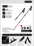 Lightweight Carbon Fiber Trekking Pole, 3 Section Adjustable Walking Stick, Fit For Height Under 190cm, Slate Black, Professional Hiking & Climbing Gear