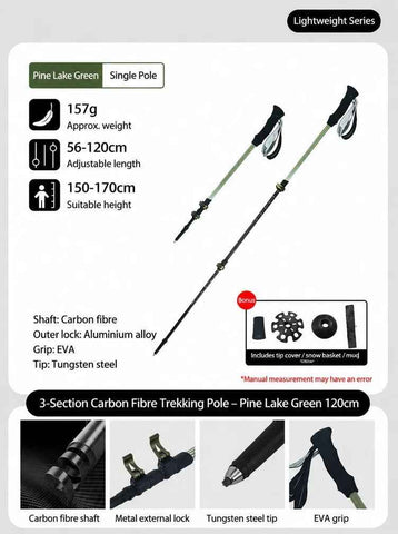 Telescopic Carbon Fiber Hiking Trekking Pole, 3 Section Lightweight Walking Stick For Under 170cm, Pine Green, Practical Outdoor Climbing Equipment In Australia - Darrahopens