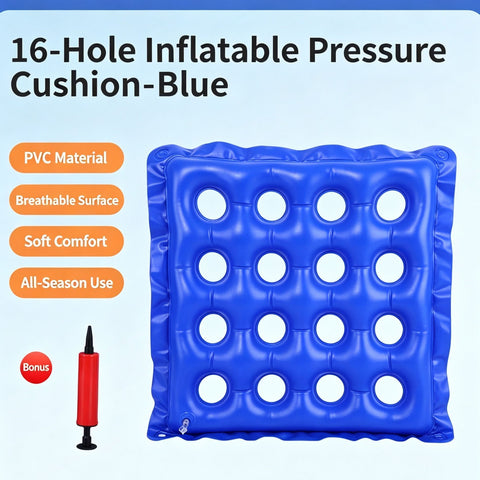 Inflatable Pressure Sore Relief Cushion, PVC 16 Hole Square Seat Pad For Coccyx, Hip & Buttocks Support, Blue, Reduces Bed Sore Risk In Australia - Darrahopens