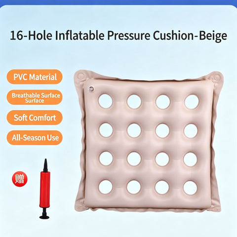 Inflatable Anti-Bedsore Seat Cushion, PVC 16 Hole Square Pressure Relief Pad For Buttock & Coccyx, Beige, Comfort For Long Sitting In Australia - Darrahopens