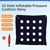 Flocked Inflatable Pressure Relief Cushion, 16 Hole Square Anti-Bedsore Pad For Hip & Tailbone, Blue, Soft Touch Medical Seat Support