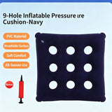 Flocked Inflatable Anti Pressure Sore Cushion, 9 Hole Square Seat Pad For Coccyx Protection, Blue, Breathable Cushion For Prolonged Sitting