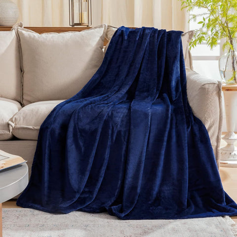 Snuggly Flannel Fleece Blanket, Soft Warm Lightweight Plush Throw For Lounge & Bedroom, Navy Blue, 120X200cm, Size M, Comfortable All Season Cover In Australia - Darrahopens