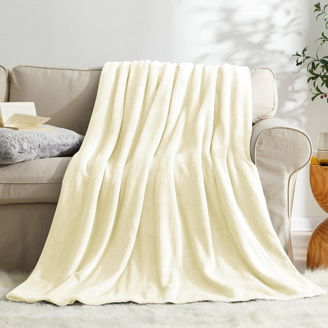 Soft Flannel Fleece Mini Throw Blanket, Light Warm Plush Cover For Daily Use, Off White, 70X100cm, Size XS, Convenient Portable Home Rug In Australia - Darrahopens
