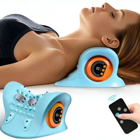Electric Neck & Shoulder Massage Pillow, Portable Cervical Massager With Kneading, EMS Pulse & Heat Therapy, Suitable For Home & Car Use, Sky Blue, Ergonomic Muscle Relaxation Device In Australia - Darrahopens