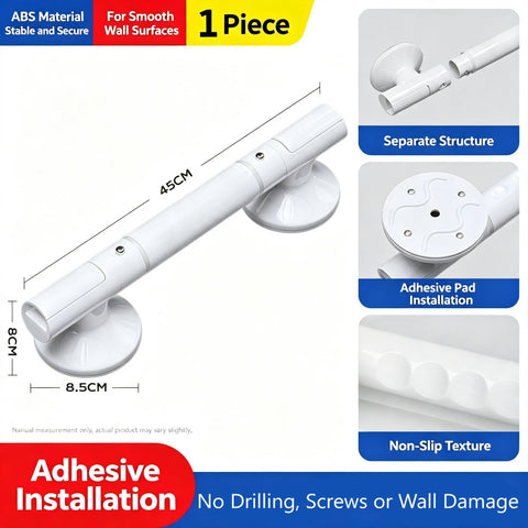 Drill-Free Bathroom Safety Grab Rail, Anti-Slip Toilet Support Handle With Removable Design, White, 35cm, Installed With Adhesive Putty, Reliable Shower Balance Assist Bar In Australia - Darrahopens