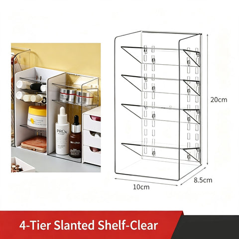 4 Tier Slanted Grid Acrylic Storage Rack, Clear Cosmetic Display Holder For Makeup Brushes & Skincare Items In Australia - Darrahopens